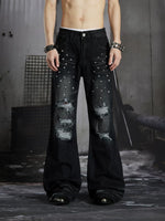 Distressed Rivet Flared Pants 1