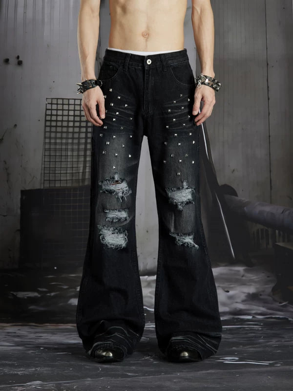 Distressed Rivet Flared Pants 1