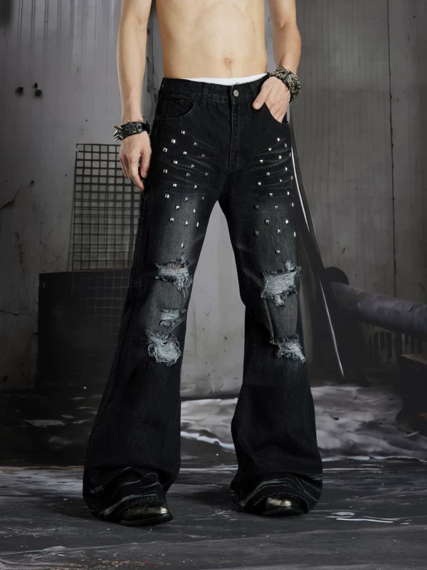 Distressed Rivet Flared Pants 2