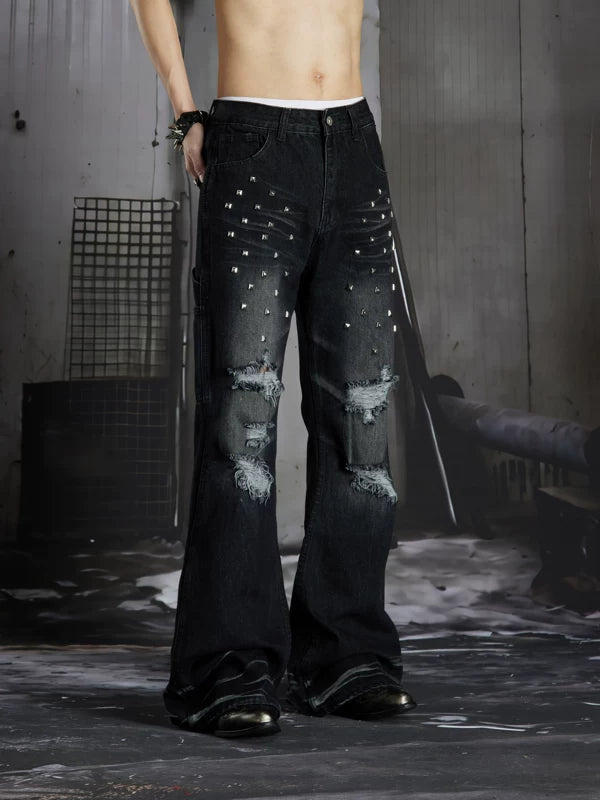 Distressed Rivet Flared Pants 5