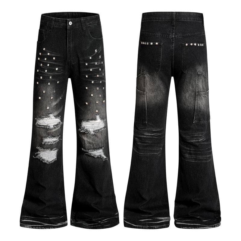 6253833123818,6253833123819,6253833123820,6253833123821,6253833123822, Distressed Rivet Flared Pants