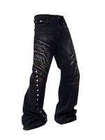 Distressed Rivet Wide-Leg Denim Pants 5