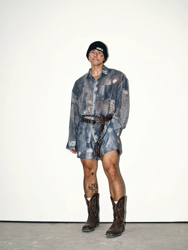 Distressed Sheer Denim Long-Sleeve Shirt 1