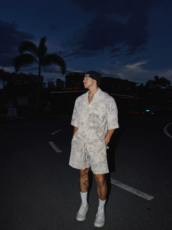 Distressed Short-Sleeve Shirt and Shorts Set 1