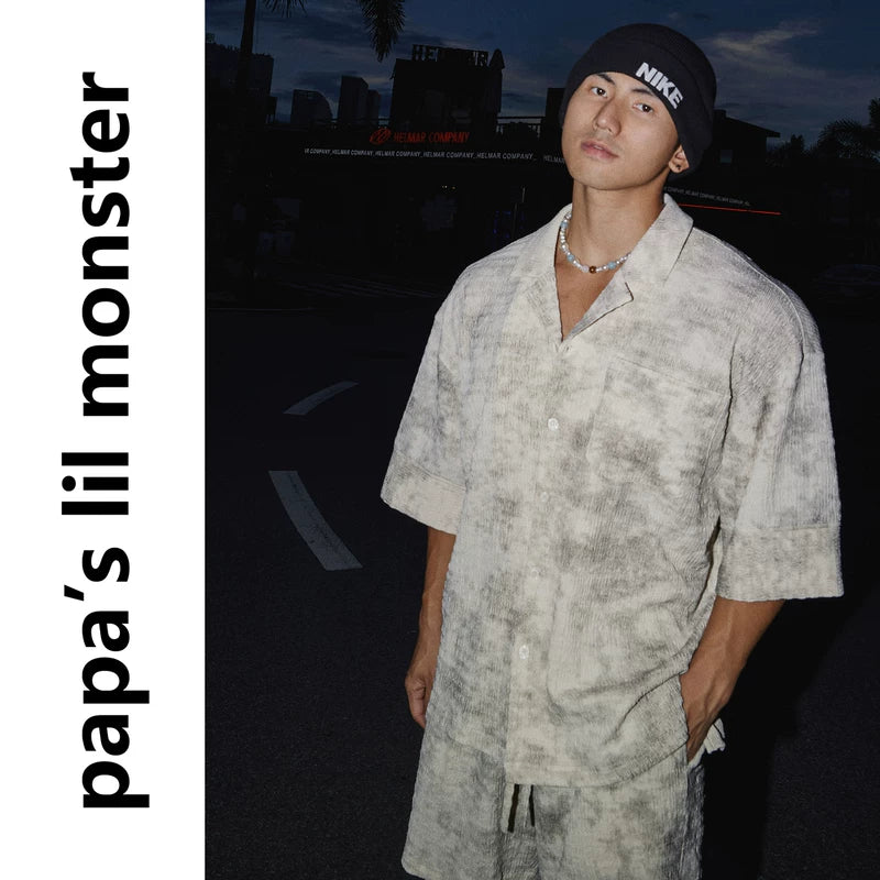 5918338085375,5918338085377,5918338085379, Distressed Short-Sleeve Shirt and Shorts Set