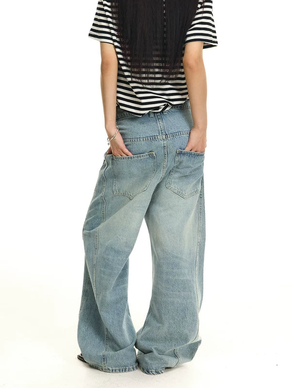 Distressed Slanted Button-Down Wide-Leg Jeans 3