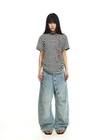 Distressed Slanted Button-Down Wide-Leg Jeans 4