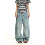 6256945138926,6256945138927,6256945138928,6256945138929,6256945138930, Distressed Slanted Button-Down Wide-Leg Jeans