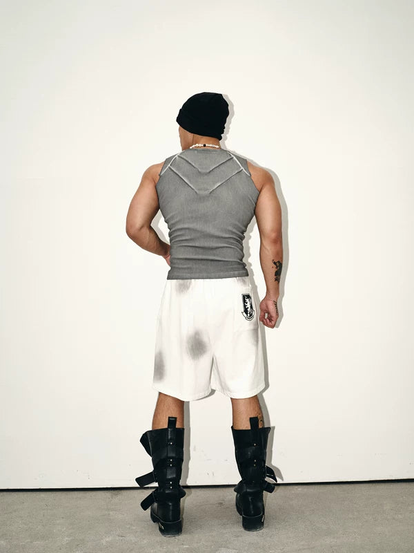 Distressed Sleeveless Vest with Exposed Stitching 4