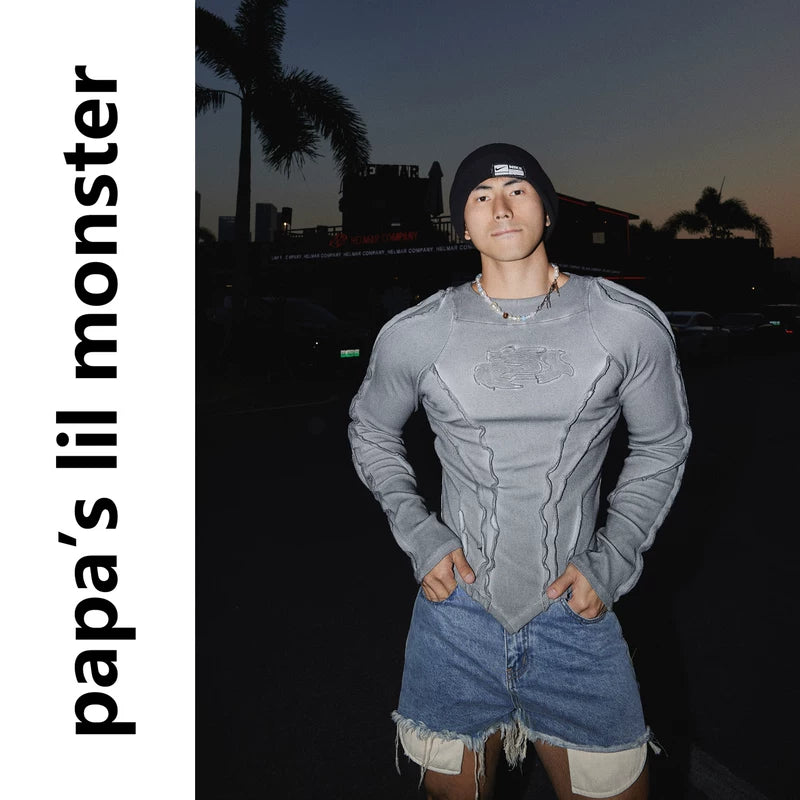6030166276128,6030166276129, Distressed Slim Fit Long Sleeve T-Shirt