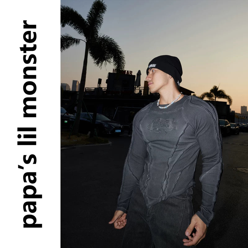 6030166276130,6030166276131, Distressed Slim Fit Long Sleeve T-Shirt