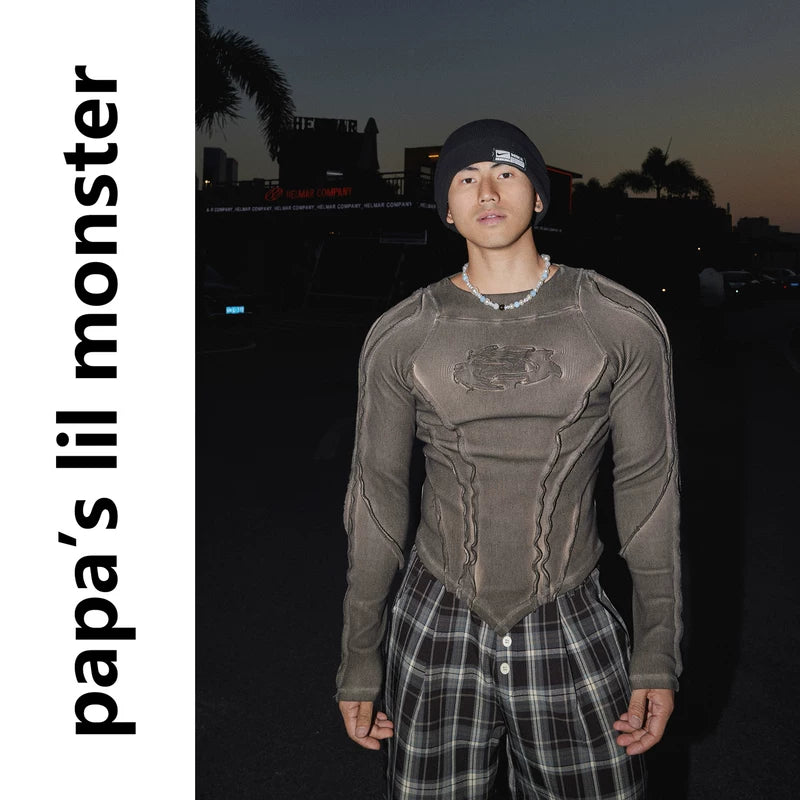 6030166276132,6030166276133, Distressed Slim Fit Long Sleeve T-Shirt