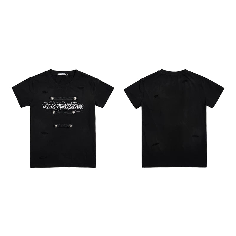 6232438538358,6232438538359,6232438538360,6232438538361, Distressed Slim Fit Short-Sleeve T-Shirt