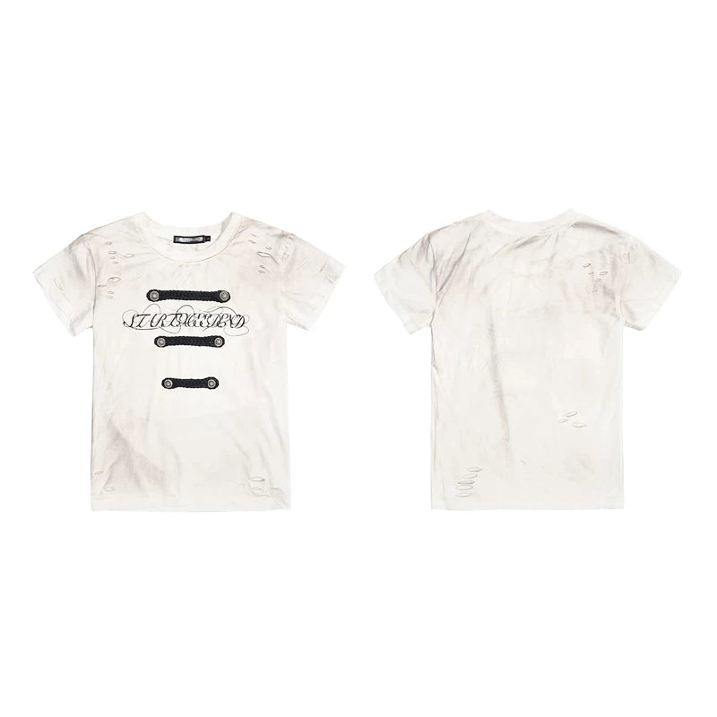 6232438538362,6232438538363,6232438538364,6232438538365, Distressed Slim Fit Short-Sleeve T-Shirt