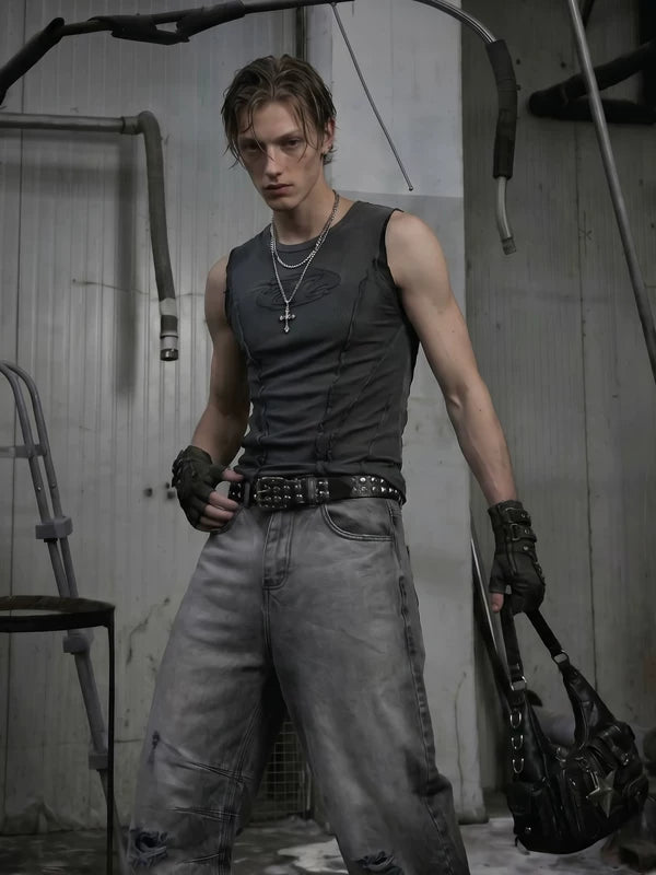 Distressed Slim Fit Sleeveless Vest 1