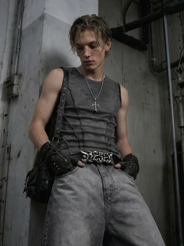 Distressed Slim Fit Sleeveless Vest 2