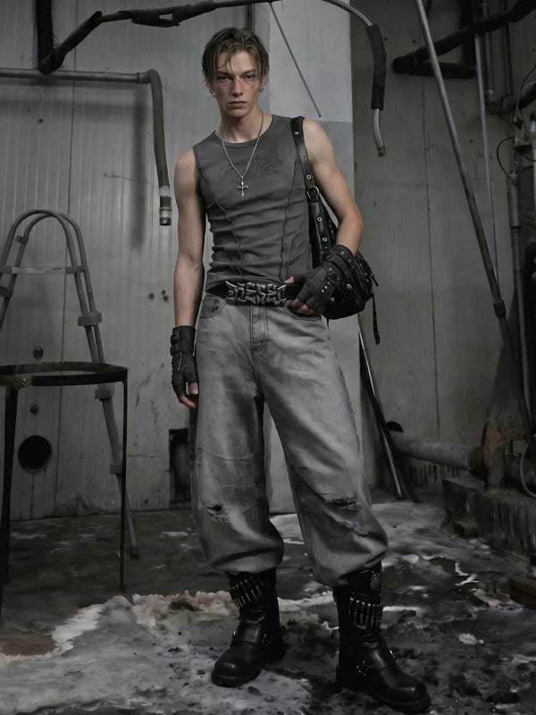 Distressed Slim Fit Sleeveless Vest 3