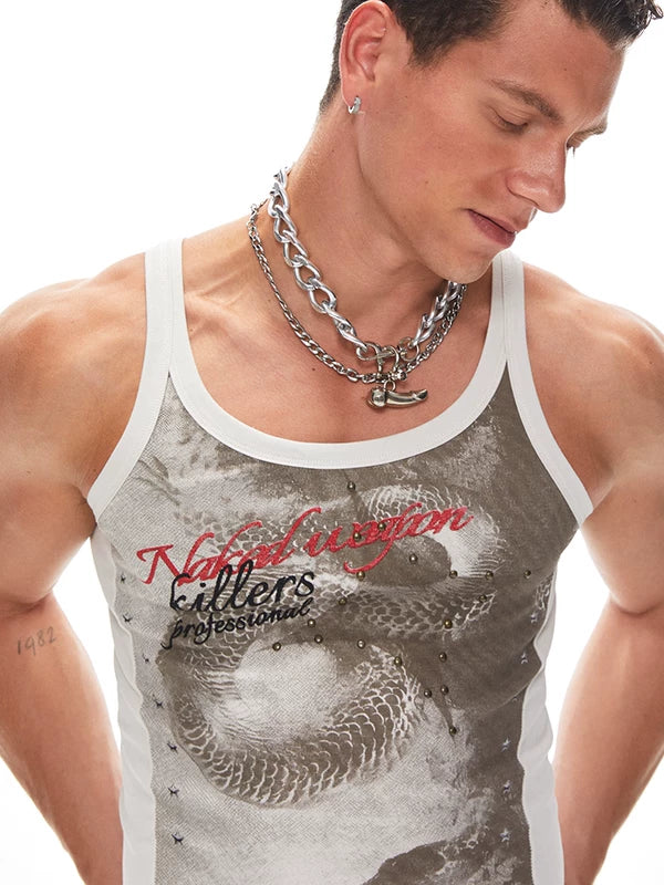 Distressed Snake Print Rivet Sleeveless Vest 1