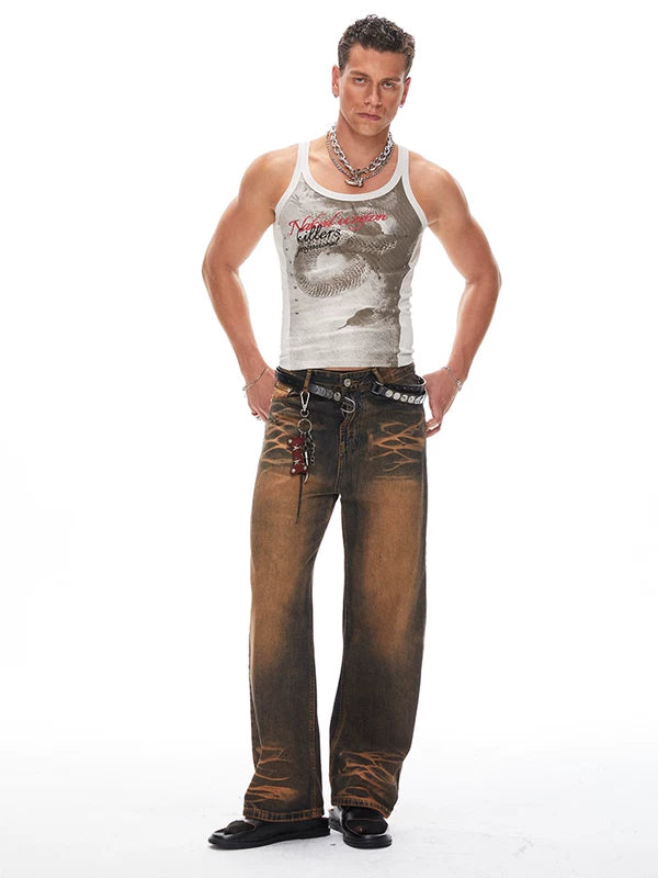 Distressed Snake Print Rivet Sleeveless Vest 5