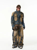Distressed Stand-Collar Hand-Painted Denim Jacket 3