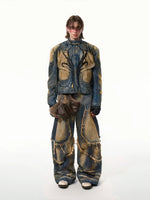 Distressed Stand-Collar Hand-Painted Denim Jacket 4