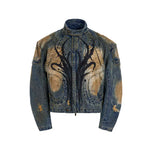 5732891781392,5732891781393,5732891781394,5732891781395, Distressed Stand-Collar Hand-Painted Denim Jacket