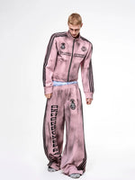 Distressed Stand Collar Stripe Track Jacket 4