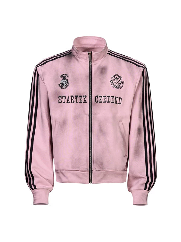 Distressed Stand Collar Stripe Track Jacket 5