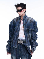 Distressed Stand-Up Collar Denim Jacket 2