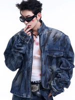 Distressed Stand-Up Collar Denim Jacket 3