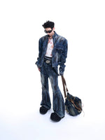 Distressed Stand-Up Collar Denim Jacket 4