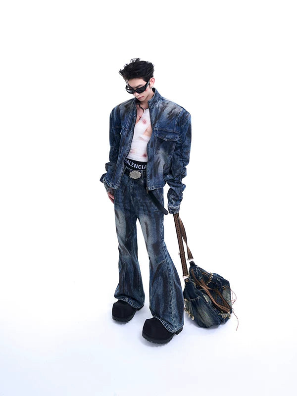 Distressed Stand-Up Collar Denim Jacket 4