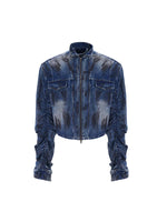 Distressed Stand-Up Collar Denim Jacket 5
