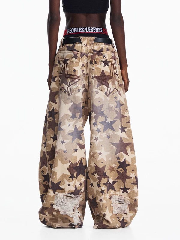 Distressed Star Print Baggy Jeans Pants 4