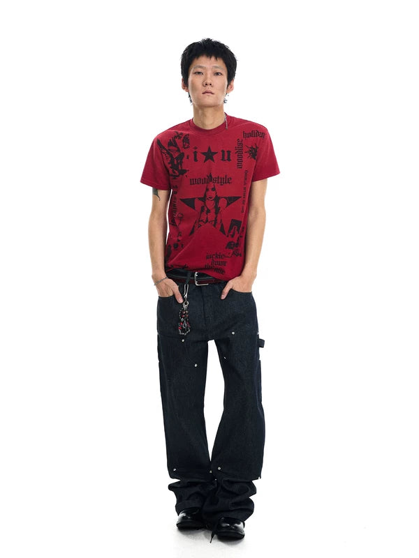 Distressed Star Print Boxy T-Shirt 4