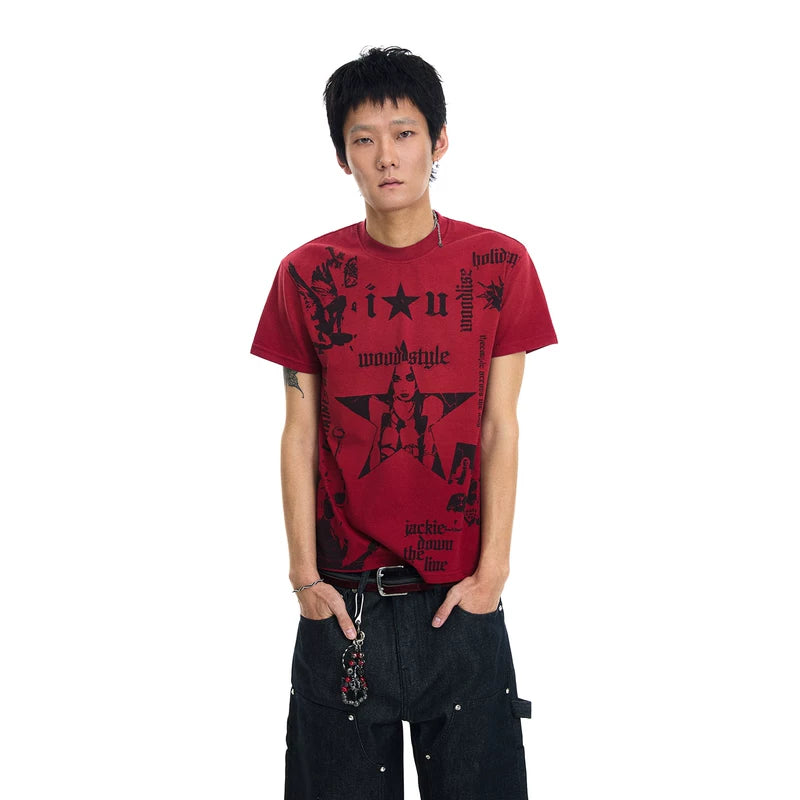 6235518667441,6235518667442,6235518667443,6235518667444, Distressed Star Print Boxy T-Shirt