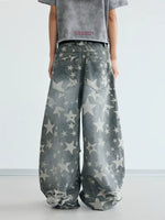 Distressed Star Print Wide-Leg Ripped Pants 3