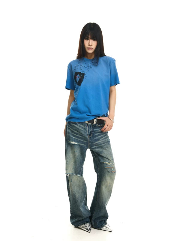 Distressed Straight Leg Jeans 4
