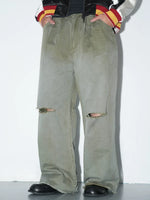 Distressed Straight Leg Twill Pants 1
