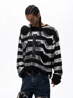 Distressed Striped Cross-Panel Knit Sweater 3