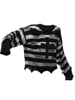 Distressed Striped Cross-Panel Knit Sweater 5