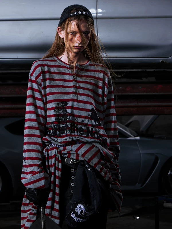 Distressed Striped Graphic Long Sleeve T-Shirt 2