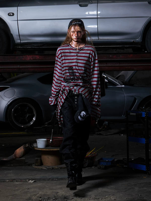 Distressed Striped Graphic Long Sleeve T-Shirt 3