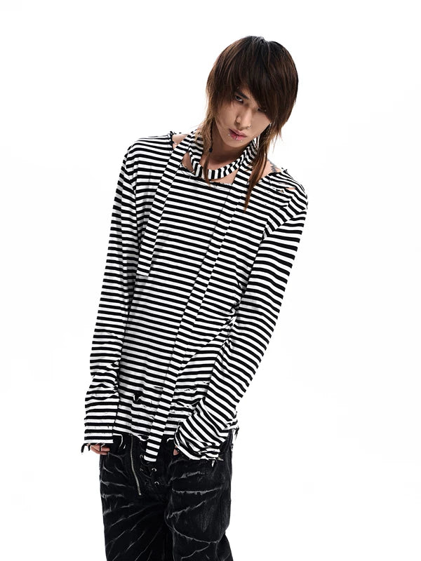 Distressed Striped Slim Fit Long-Sleeve Shirt 2