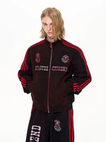 Distressed Striped Stand Collar Track Jacket 2