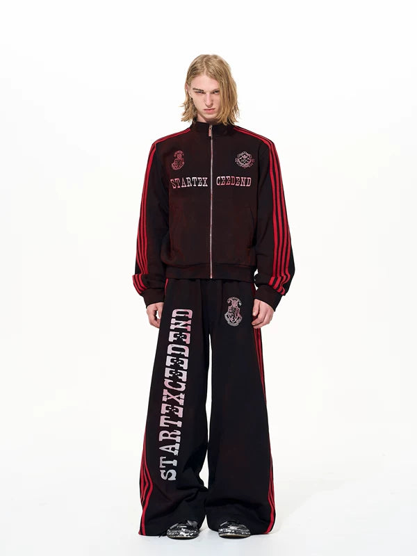 Distressed Striped Stand Collar Track Jacket 4