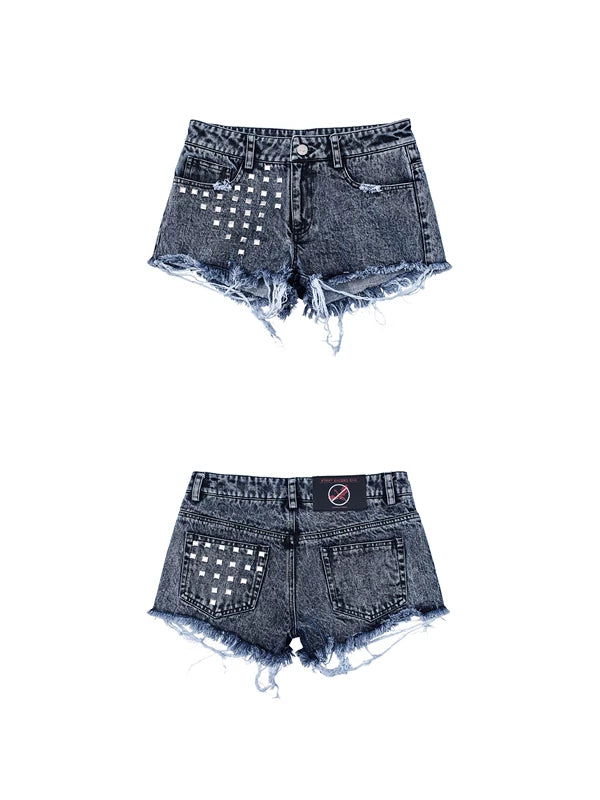 Distressed Studded Frayed Denim Shorts 5