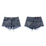 6102175737514,6102175737515,6102175737516,6102175737517, Distressed Studded Frayed Denim Shorts
