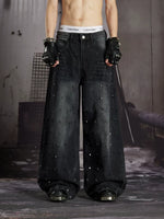 Distressed Studded Loose Straight Leg Jeans 1