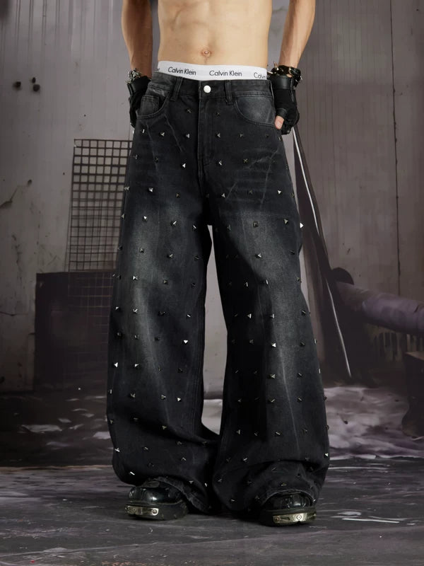 Distressed Studded Loose Straight Leg Jeans 2